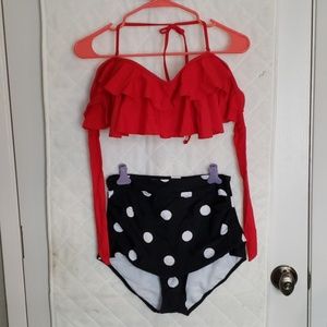COCOSHIP Retro Flounce High Waist Bikini Size L
